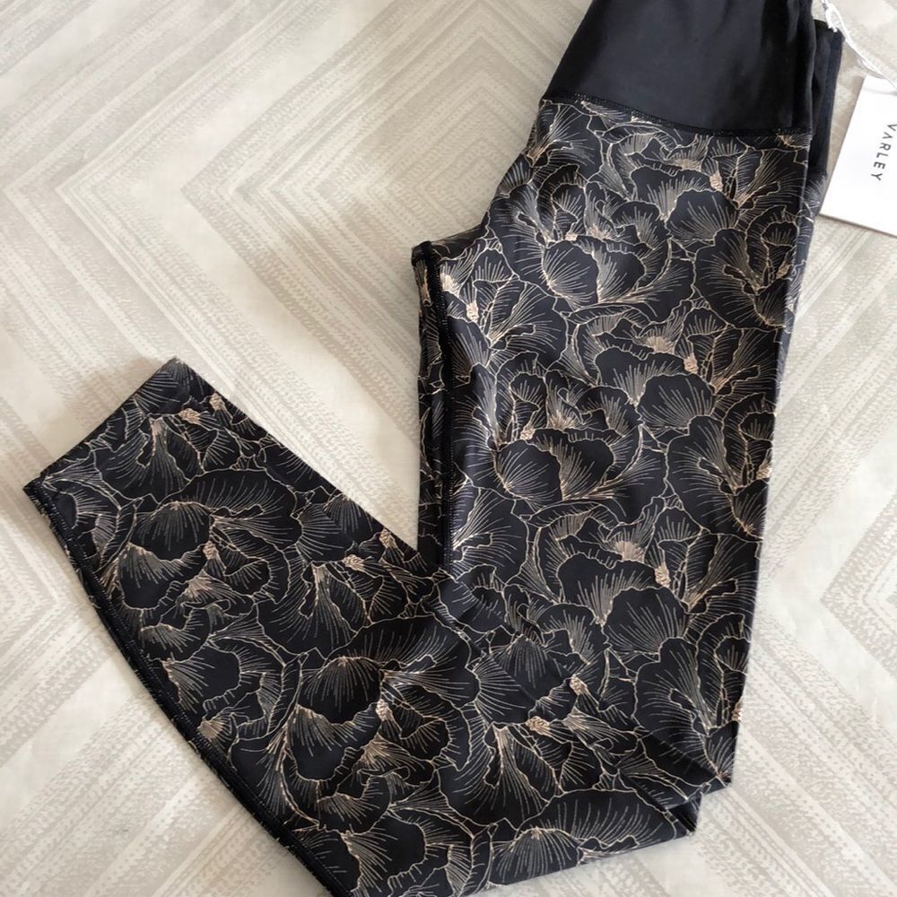 Varley Estrella Black with Floral Print Leggings Size M